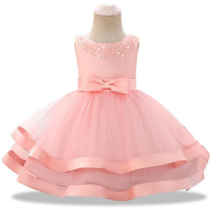 Stevvex pink toddler dress with pearl-embellished bodice and layered tulle tutu, bow belt on Tampa Home & Garden Store