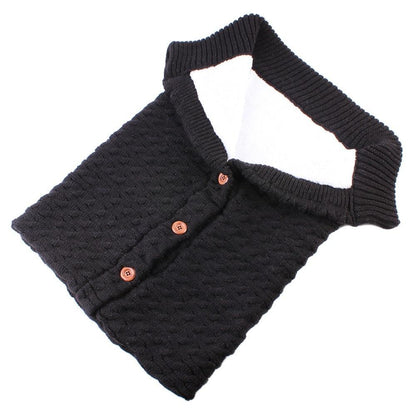 Swaddle blanket Stevvex handmade wool black with white lining and wooden buttons on Tampa Home & Garden Store