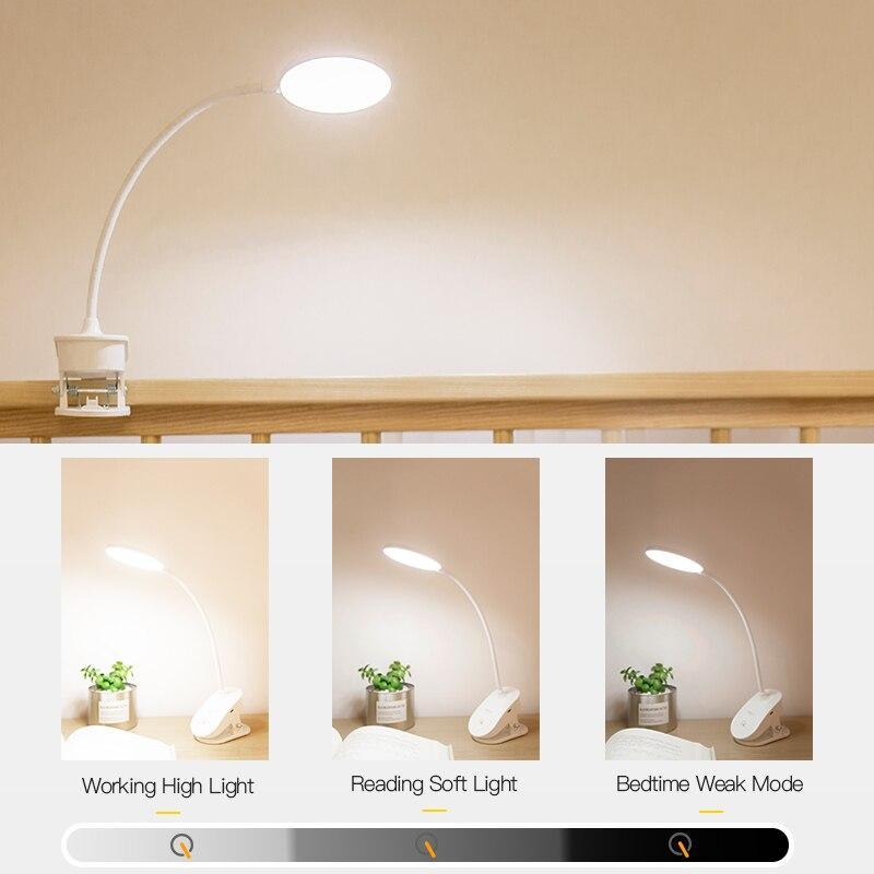 Stevvex white clip-on wireless desk lamp with curved neck and clip, 3-mode touch LED for study on Tampa Home & Garden Store