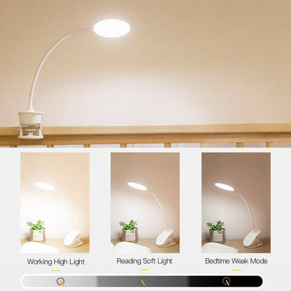 Stevvex white clip-on wireless desk lamp with curved neck and clip, 3-mode touch LED for study on Tampa Home & Garden Store