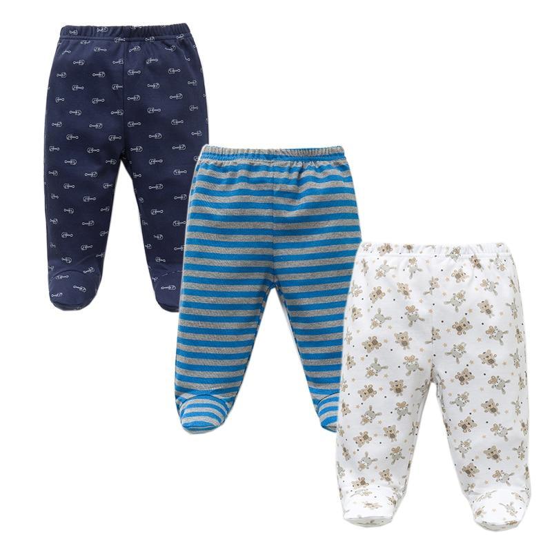 Stevvex 3pc baby pants set, 100% cotton unisex bottoms in navy, striped, teddy bear print on Tampa Home & Garden Store
