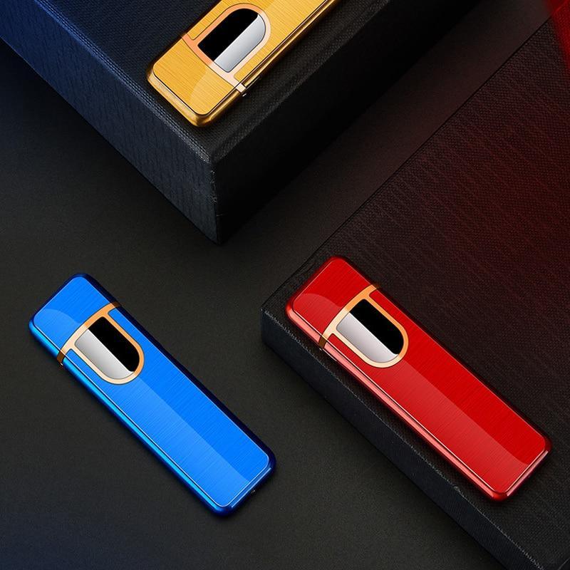 Stevvex USB charging windproof lighter set of 3 blue red gold with touch sensor and dragon on Tampa Home & Garden Store