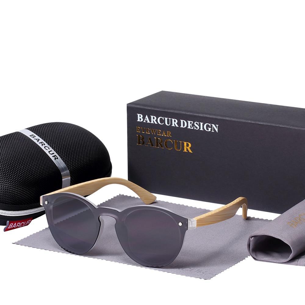 Sunglasses Stevvex bamboo wood round with spring hinges and UV400 lenses Barcur box and case on Tampa Home & Garden Store