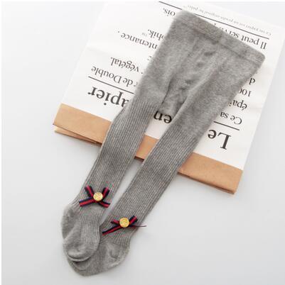 Gray knitted baby tights with bowknot decorations, breathable cotton, soft warm elastic fit on Tampa Home & Garden Store