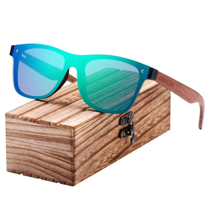 Stevvex sunglasses polarized wood-temple teal square frame blue mirrored lenses UV400 unisex on Tampa Home & Garden Store