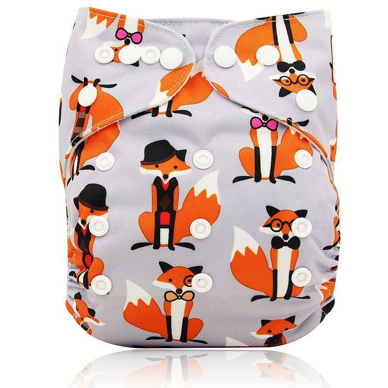 Stevvex baby cloth diaper with fox print in lavender, waterproof pocket diaper with snaps on Tampa Home & Garden Store