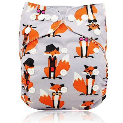Stevvex baby cloth diaper with fox print in lavender, waterproof pocket diaper with snaps on Tampa Home & Garden Store