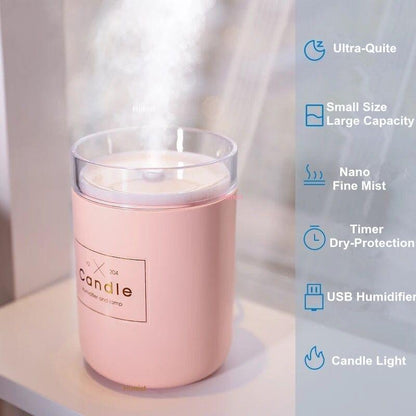 Stevvex 280ml ultrasonic candle-style humidifier pink with clear lid USB aroma diffuser on Tampa Home & Garden Store
