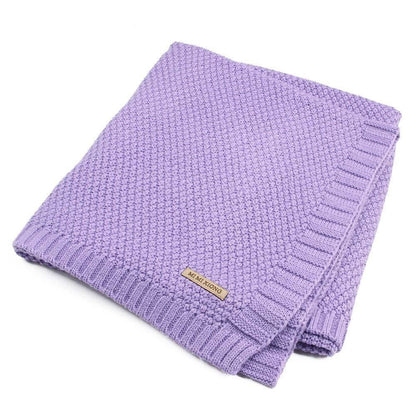 Stevvex lavender knitted baby blanket with ribbed border for swaddling newborns on Tampa Home & Garden Store