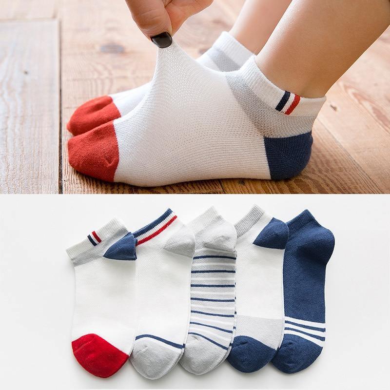 5 Pairs Stevvex kids socks set; white ankle socks with red toe and striped cuffs on Tampa Home & Garden Store