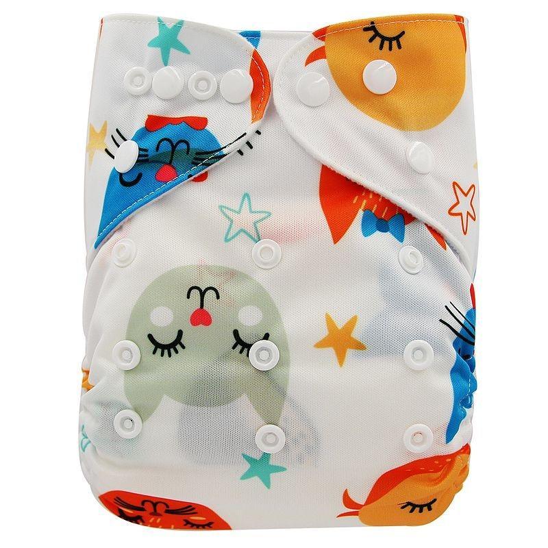 Stevvex baby cloth diaper with colorful cartoon print, waterproof pocket, snap closures on Tampa Home & Garden Store
