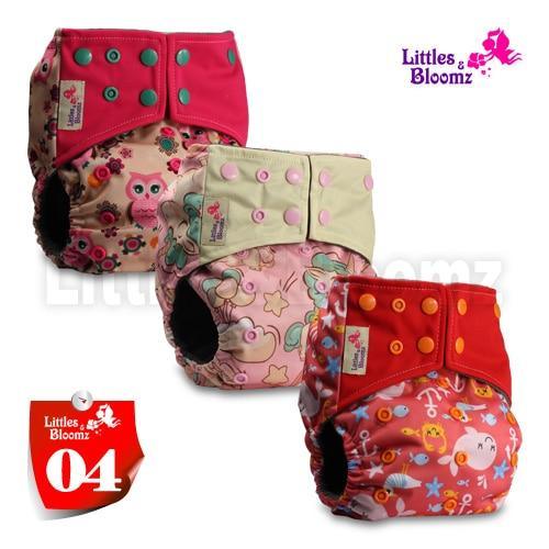 3-pack Stevvex cloth pocket nappies in pink beige prints; Little's Bloomz logo visible on Tampa Home & Garden Store