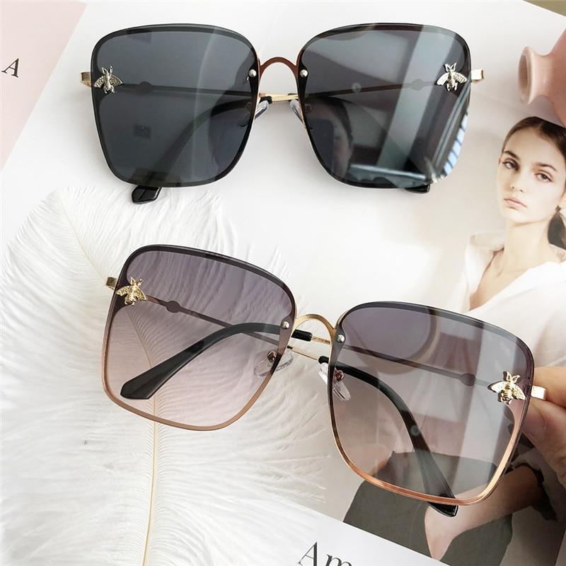 Stevvex oversize square sunglasses, 2 black and brown gradient pairs with bee accents UV400 on Tampa Home & Garden Store