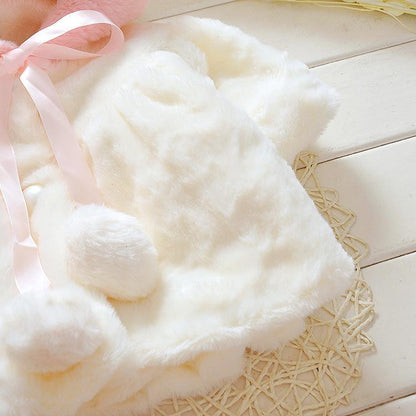 Stevvex baby girls white faux fur coat with hooded plush design and pink ribbon accents on Tampa Home & Garden Store