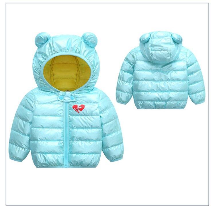 Stevvex infant light blue hooded puffer jacket with bear-ear hood and yellow lining, heart patch on Tampa Home & Garden Store