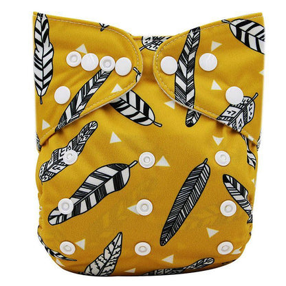 Stevvex baby cloth diaper waterproof pocket with yellow feather print and white snaps on Tampa Home & Garden Store