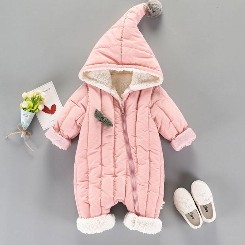 Stevvex newborn pink hooded quilted jumpsuit with warm faux-fur lining; white slippers on Tampa Home & Garden Store