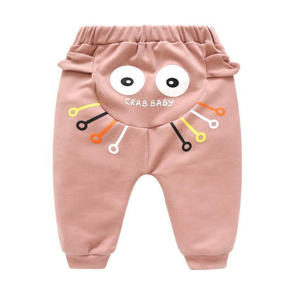 Stevvex pink cartoon crab print baby pants, high waist, spring style for boys and girls on Tampa Home & Garden Store