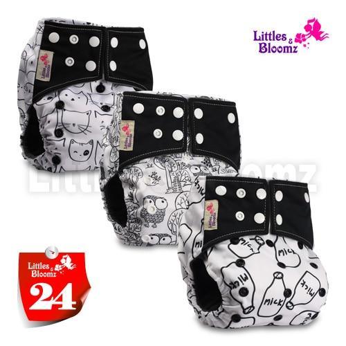Stevvex 3-pack Modern Luxury Printed Cloth Pocket Nappies in black/white print for babies on Tampa Home & Garden Store
