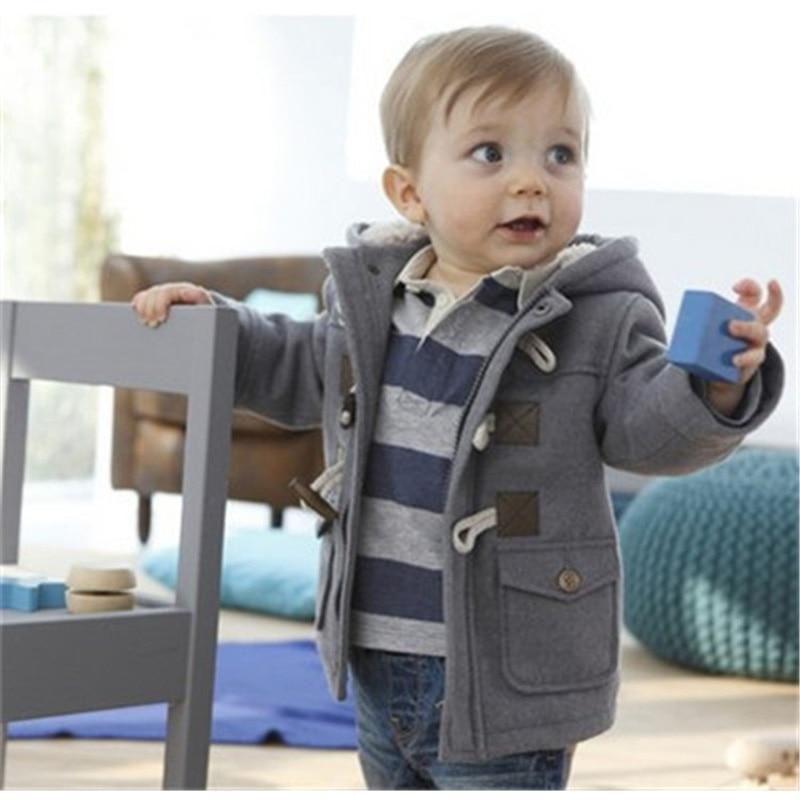 Infant hooded jacket Stevvex gray duffle with toggle closures and pockets on Tampa Home & Garden Store