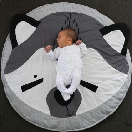 Round panda-themed baby play mat rug in gray white black cotton by Stevvex on Tampa Home & Garden Store
