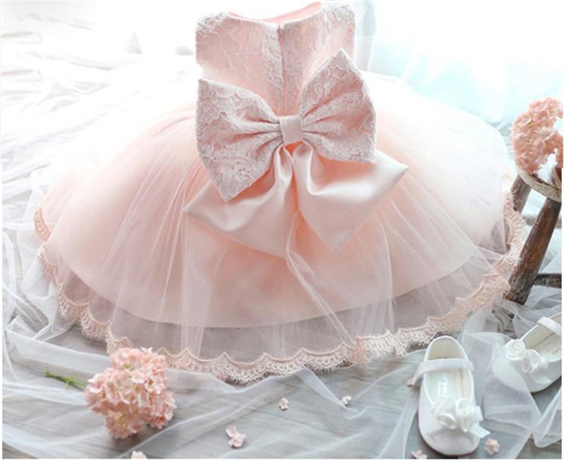 Stevvex pink baby baptism dress with large back lace bow and tutu white shoes on Tampa Home & Garden Store