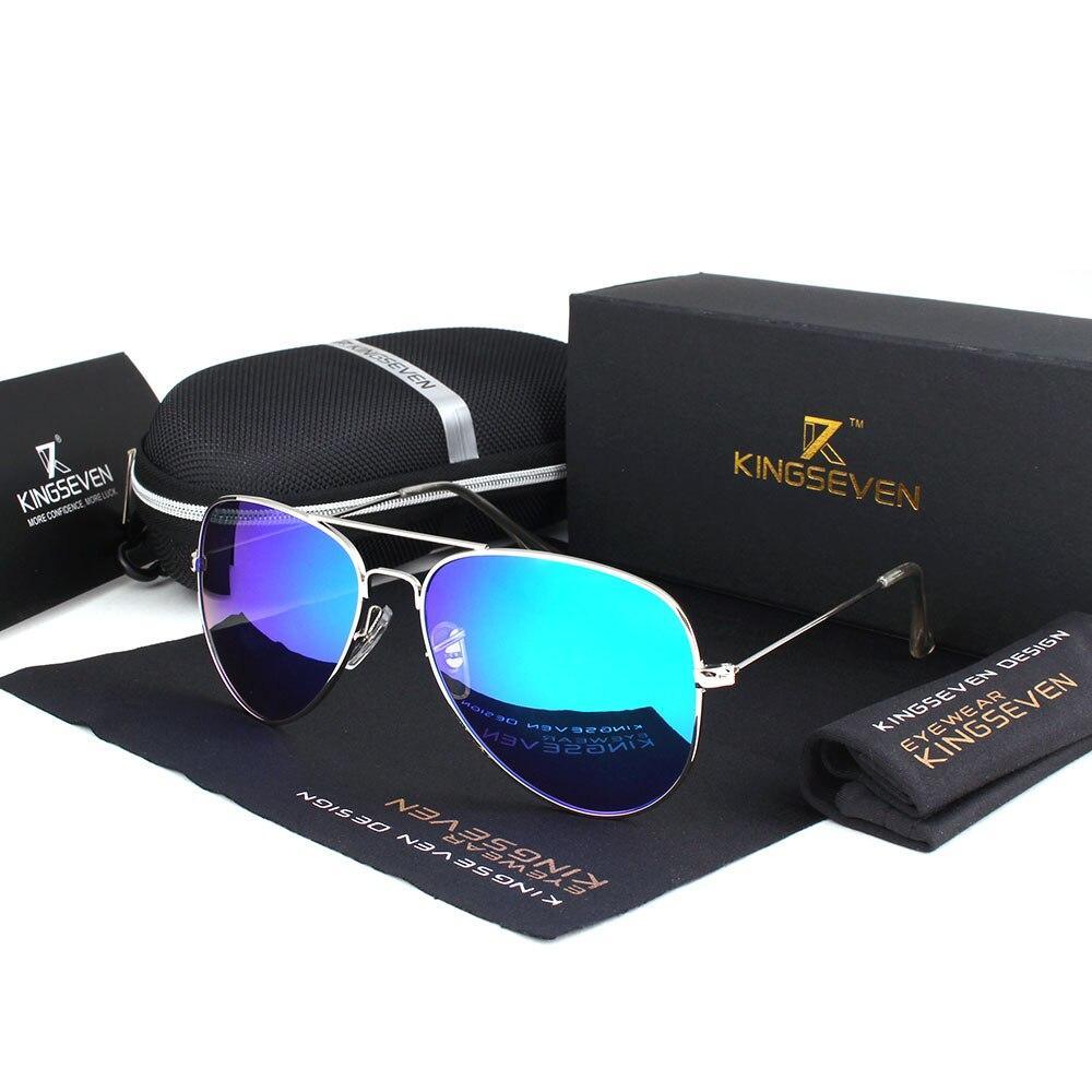 KingSeven aviator sunglasses with blue mirrored lenses and silver frame includes black case on Tampa Home & Garden Store