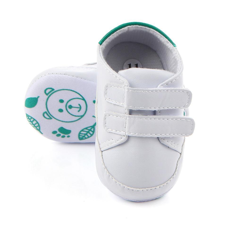 Stevvex white baby shoe with dual Velcro straps, soft sole, teal panda-print outsole on Tampa Home & Garden Store