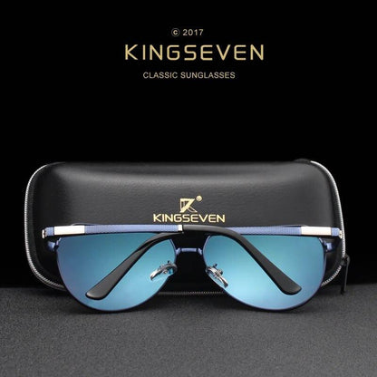 Sunglasses KingSeven Classic with blue mirrored lenses and black frame in logo case on Tampa Home & Garden Store