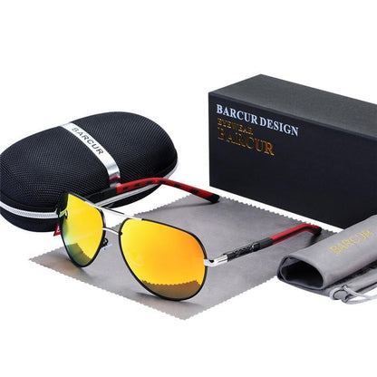 Barcur polarized aviator sunglasses with UV400, yellow mirrored lenses, metal frame on Tampa Home & Garden Store