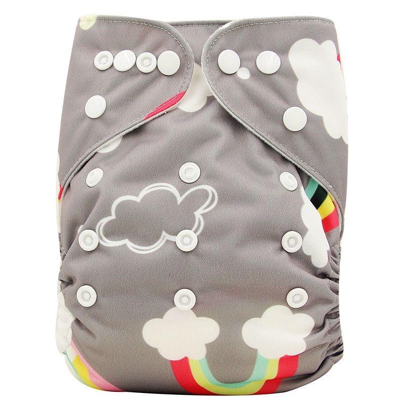 Baby cloth diaper Stevvex gray with cloud and rainbow print, waterproof pocket design on Tampa Home & Garden Store