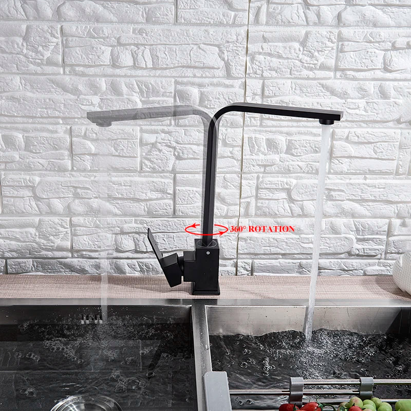 DecorBites kitchen faucet black matte with curved spout, hot & cold mixer, 360° rotation on Tampa Home & Garden Store