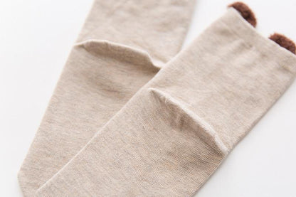 Beige 100% cotton baby socks with brown fuzzy cuffs unisex on Tampa Home & Garden Store