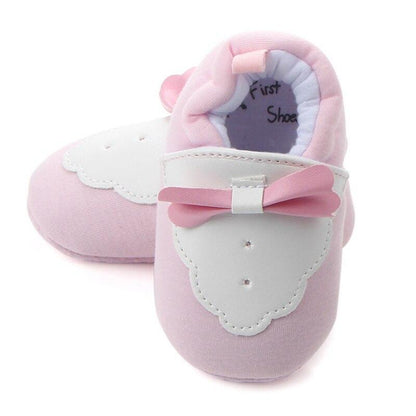 Stevvex baby soft prewalker shoes pink cotton pair with white butterfly flap and pink bow on Tampa Home & Garden Store