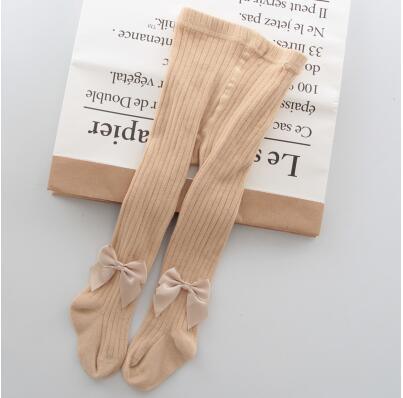 Stevvex baby bowknot tights beige ribbed cotton with bow accents breathable soft knit on Tampa Home & Garden Store