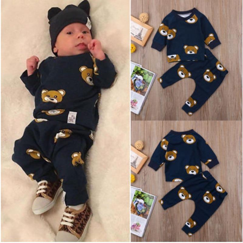 Stevvex navy bear print baby boy hoodie and pants pajama set with long sleeves on Tampa Home & Garden Store