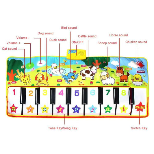Stevvex Big Musical Mat Carpet Piano Play Mat with 8 animal sounds and colorful numbered keys on Tampa Home & Garden Store