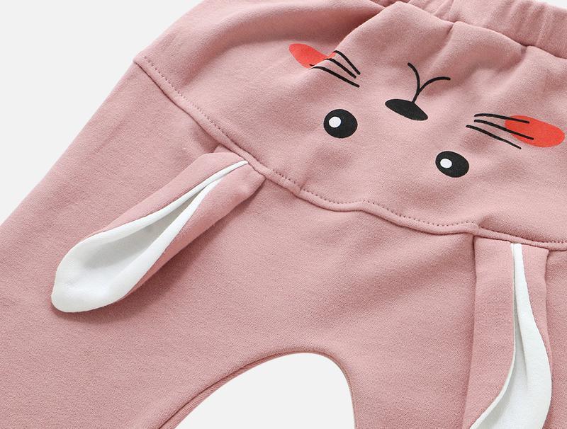 Stevvex pink baby pants with cartoon cat face on waistband and white inner leg cuffs on Tampa Home & Garden Store