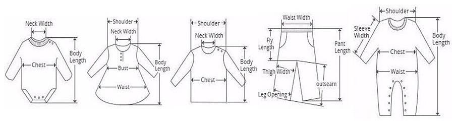 3-piece baby girl birthday outfit measurement charts diagrams Stevvex neck width chest waist on Tampa Home & Garden Store