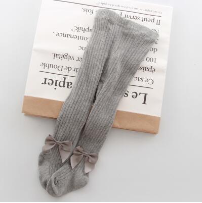 Stevvex baby girl bowknot ribbed cotton tights, grey pair with bow accents on Tampa Home & Garden Store