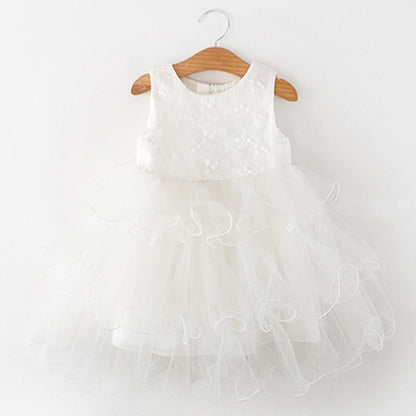 Stevvex baby dress white lace bodice with floral embroidery and layered tulle skirt on Tampa Home & Garden Store