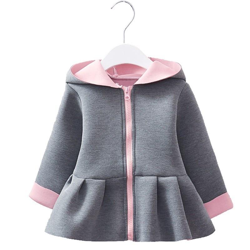 Stevvex grey hooded baby coat cotton padded with pink zipper and cuffs on Tampa Home & Garden Store