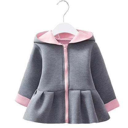 Stevvex grey hooded baby coat cotton padded with pink zipper and cuffs on Tampa Home & Garden Store