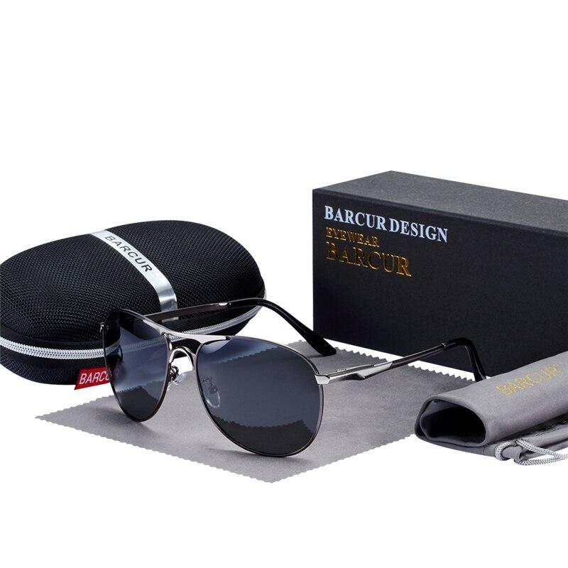 Barcur aviator sunglasses with polarized lenses UV400; black metal frame; includes case on Tampa Home & Garden Store