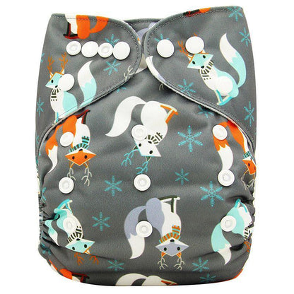 Stevvex baby cloth diaper in grey with snowflake animal print, waterproof pocket and snaps on Tampa Home & Garden Store