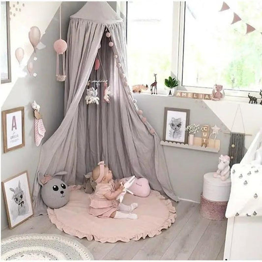 Baby Kids Play Mat with grey tent canopy and round pink cotton rug by Stevvex on Tampa Home & Garden Store