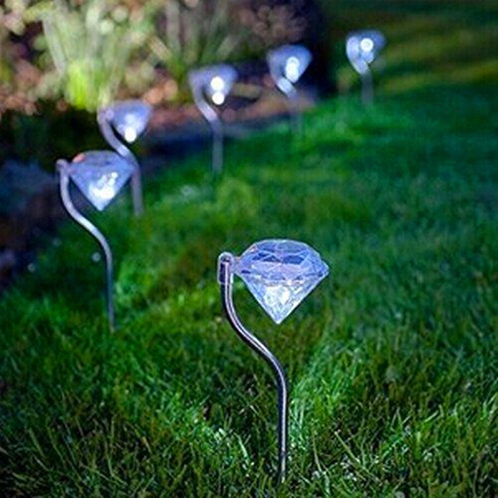 4 Pack Solar Diamond LED Lights and Garden Stakes