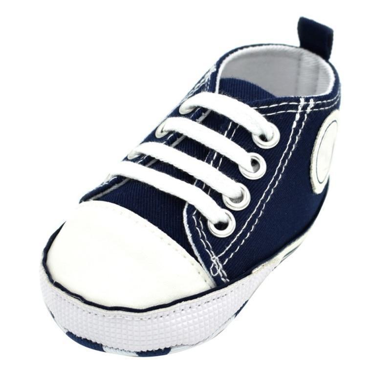 Stevvex navy canvas first walkers sneakers for babies with white toe cap and laces, anti-slip sole on Tampa Home & Garden Store