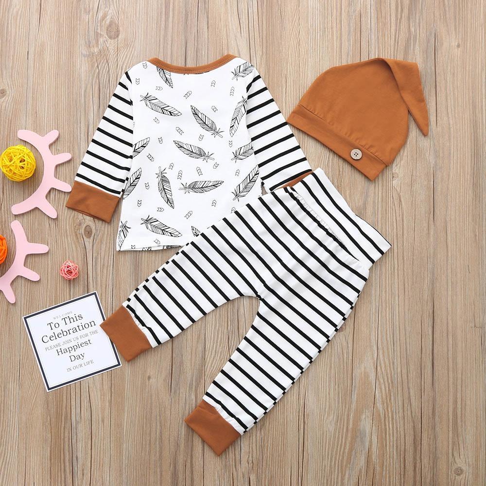 Stevvex Modern Babz baby pajama set with feather print top and striped pants on Tampa Home & Garden Store