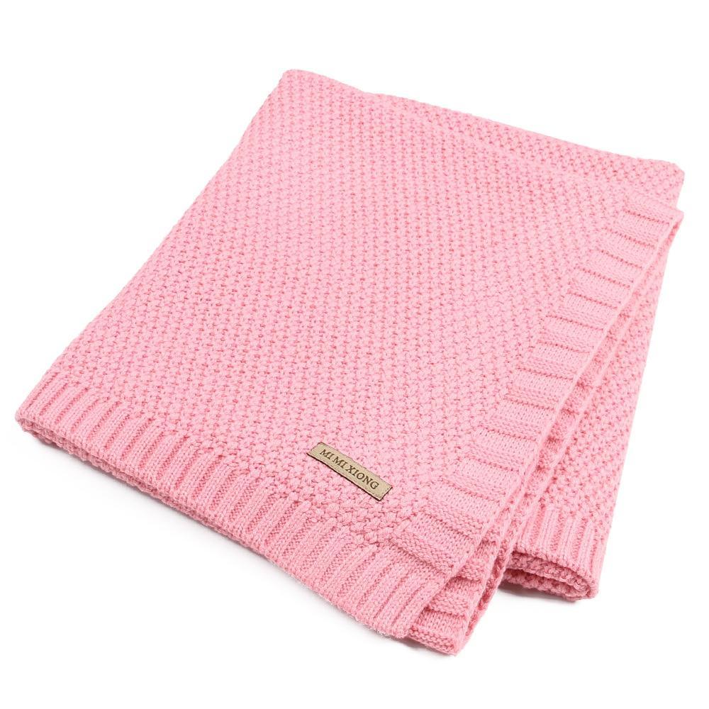 Baby swaddle blanket Stevvex pink knitted with ribbed border for newborns on Tampa Home & Garden Store